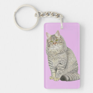 Longhair Tabby Cat Sleutelhanger