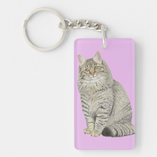 Longhair Tabby Cat Sleutelhanger (Voorkant)