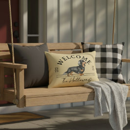 Longhair Teckel Custom Familienaam Welkom Accent Kussen