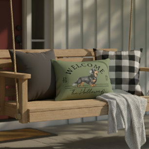 Longhair Teckel Custom Familienaam Welkom Accent Kussen