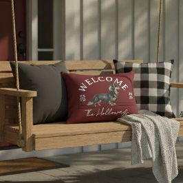 Longhair Teckel Custom Familienaam Welkom Accent Kussen