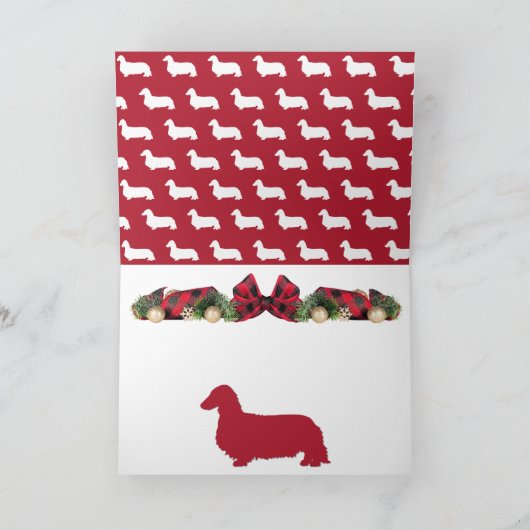 Longhair Teckel Gevouwen Vakantie Kaart (Binnen)