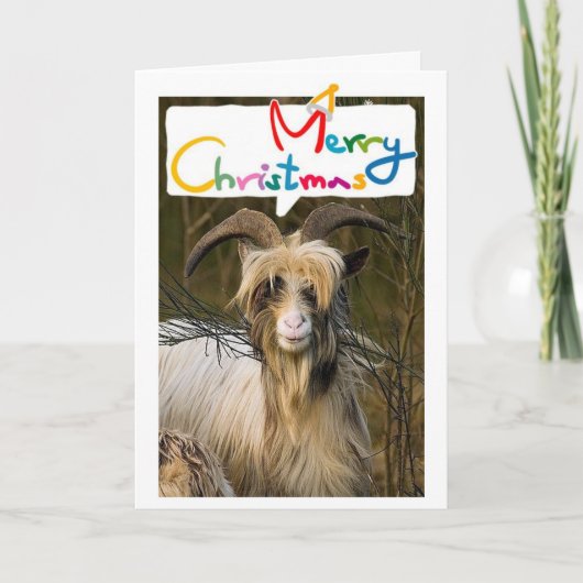 LONGHAIRD GOAT ZEGT VROLIJKSTE KERST MET JOU! FEESTDAGEN KAART (Voorkant)