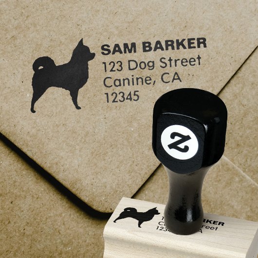 Longhaire Chihuahua Dog Silhouette Return Address Rubberstempel
