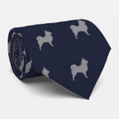 Longhaire Chihuahua Dogs Pattern Blue Stropdas (Opgerold)