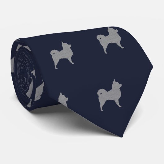 Longhaire Chihuahua Dogs Pattern Blue Stropdas (Opgerold)