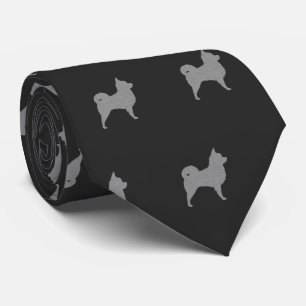Longhaire Chihuahua Dogs Pattern Gray Stropdas