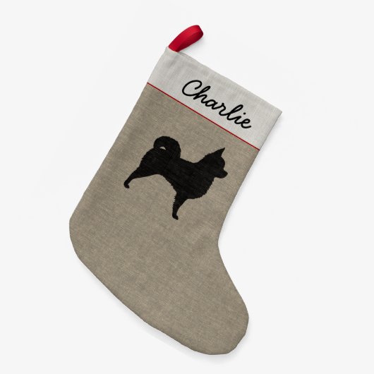 Longhaire Chihuahua Silhouette met tekst Kleine Kerstsok (Voorkant (Hangend))