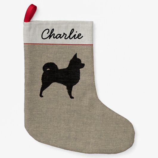 Longhaire Chihuahua Silhouette met tekst Kleine Kerstsok (Voorkant)