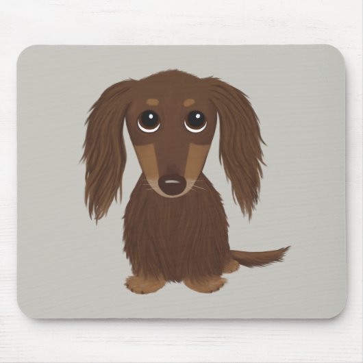 Longhaire Chocolate Brown Dachshund Muismat (Voorkant)
