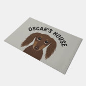 Longhaire Chocolate Dachshund Dog Persoonlijk Deurmat (Schuin)
