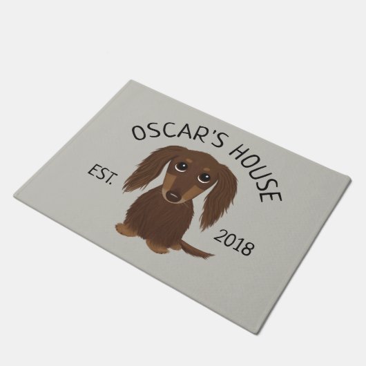 Longhaire Chocolate Dachshund Dog Persoonlijk Deurmat (Schuin)