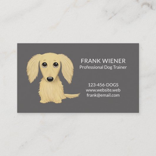 Longhaire Cream Blonde Dachshund | Wiener Dog Visitekaartje (Voorkant)