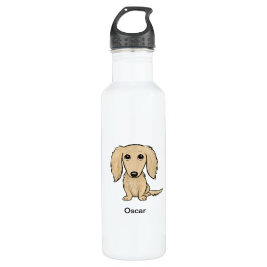 Longhaire Cream Dachshund Dog Persoonlijk Waterfles (Voorkant)