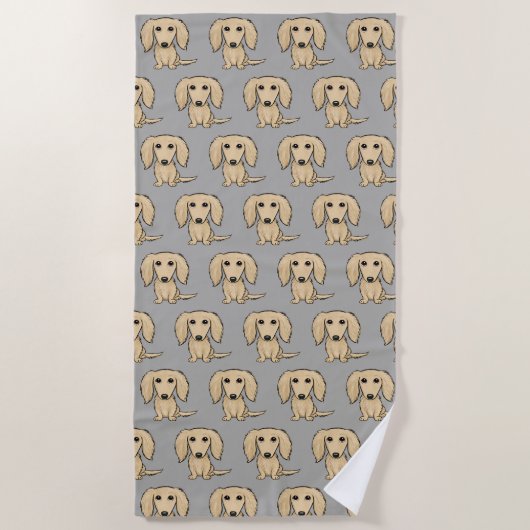 Longhaire Cream Dachshund Pattern | Kute honden Strandlaken (Voorkant)