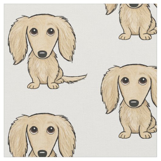 Longhaire Cream Dachshund | Wiener Dog Pattern Stof (Close Up)