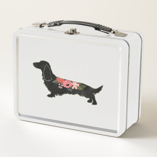 Longhaire Dachshund Bohemian Floral Silhouette (Voorkant)