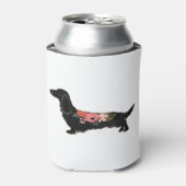 Longhaire Dachshund Bohemian Floral Silhouette Blikjeskoeler (Blikje Voorkant)