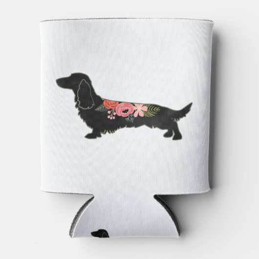 Longhaire Dachshund Bohemian Floral Silhouette Blikjeskoeler (Voorkant)