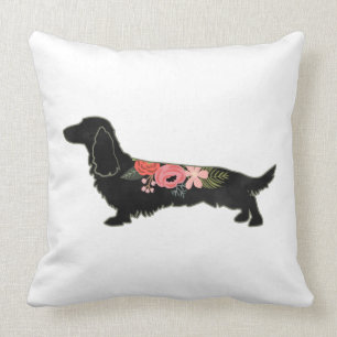 Longhaire Dachshund Bohemian Floral Silhouette Kussen