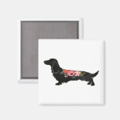 Longhaire Dachshund Bohemian Floral Silhouette Magneet (Voorkant / Achterkant)