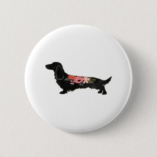 Longhaire Dachshund Bohemian Floral Silhouette Ronde Button 5,7 Cm (Voorkant)
