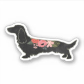 Longhaire Dachshund Bohemian Floral Silhouette Sticker (Voorkant)