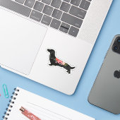 Longhaire Dachshund Bohemian Floral Silhouette Sticker (Laptop met iPhone)