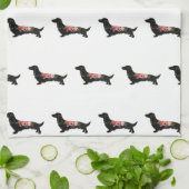 Longhaire Dachshund Bohemian Floral Silhouette Theedoek (Gevouwen)