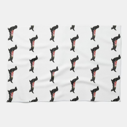 Longhaire Dachshund Bohemian Floral Silhouette Theedoek (Horizontaal)