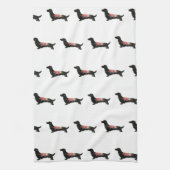 Longhaire Dachshund Bohemian Floral Silhouette Theedoek (Verticaal)
