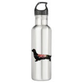 Longhaire Dachshund Bohemian Floral Silhouette Waterfles (Voorkant)
