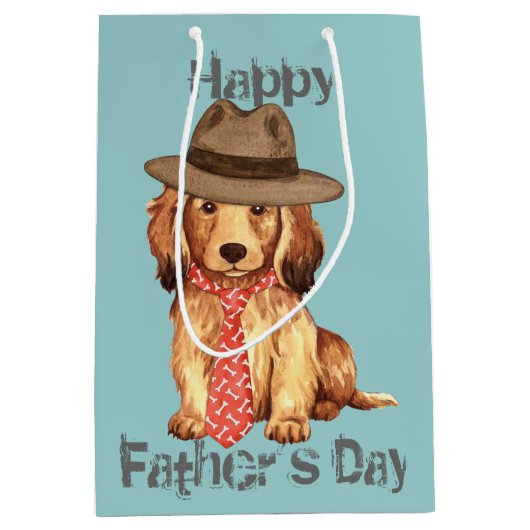 Longhaire Dachshund Dad Medium Cadeauzakje (Voorkant)