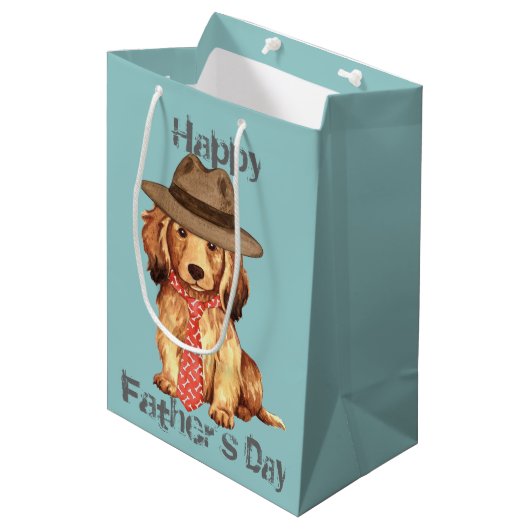 Longhaire Dachshund Dad Medium Cadeauzakje (Voorkant Gekanteld)