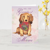 Longhaire Dachshund Heart mama Kaart (Gele Bloem)