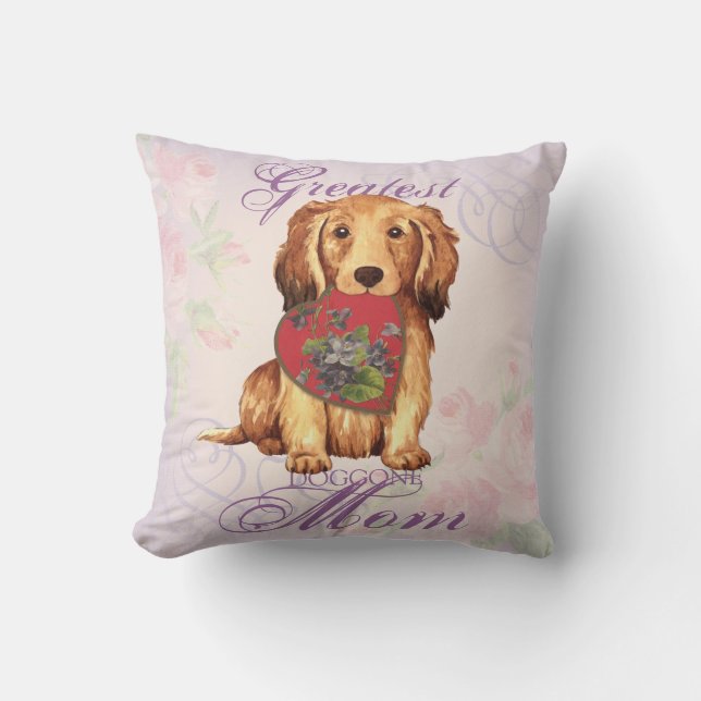 Longhaire Dachshund Heart mama Kussen (Voorkant)