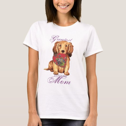 Longhaire Dachshund Heart mama T-shirt (Voorkant)