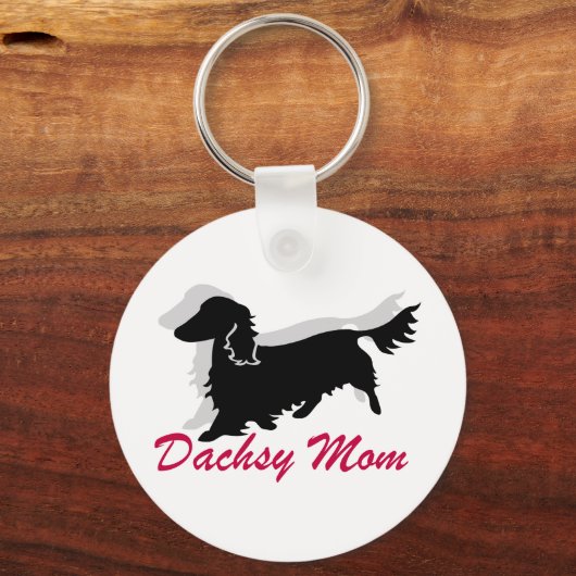 Longhaire Dachshund Mam Sleutelhanger (Voorkant)