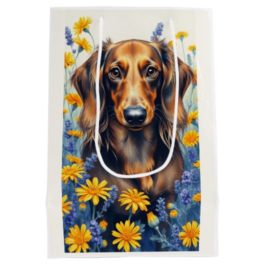 Longhaire Dachshund Medium Cadeauzakje (Achterkant)