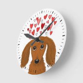 Longhaire Dachshund met Valentijn Hearts Cute Ronde Klok (Hoek)