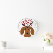 Longhaire Dachshund met Valentijn Hearts Cute Ronde Klok (Huis)