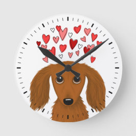 Longhaire Dachshund met Valentijn Hearts Cute Ronde Klok