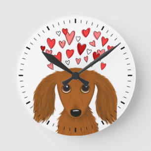 Longhaire Dachshund met Valentijn Hearts Cute Ronde Klok