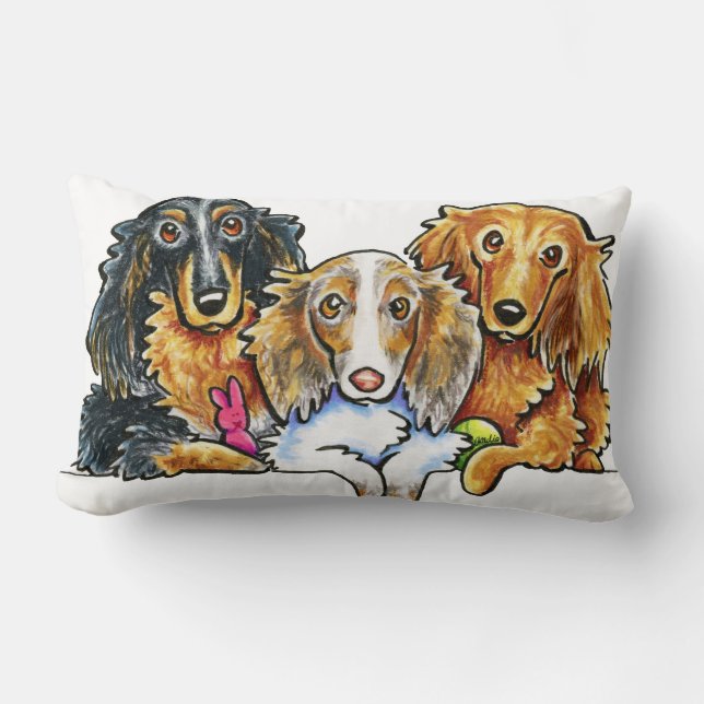 Longhaire Dachshund Trio Kussen (Voorkant)
