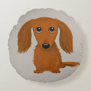 Longhaire Red Dachshund   Cute Cartoon Wiener Dog Rond Kussen