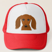 Longhaire Red Dachshund | Cute Doxie Cartoon Dog Trucker Pet (Voorkant)