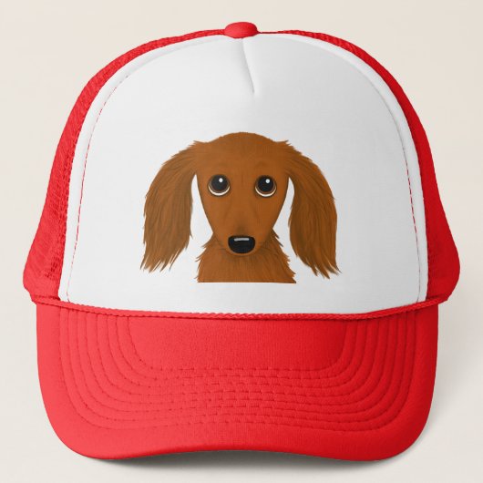 Longhaire Red Dachshund | Cute Doxie Cartoon Dog Trucker Pet (Voorkant)