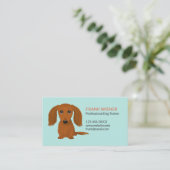 Longhaire Red Dachshund | Cute Doxie Cartoon Dog Visitekaartje (Staand voorkant)