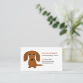Longhaire Red Dachshund | Cute Doxie Cartoon Dog Visitekaartje (Staand voorkant)
