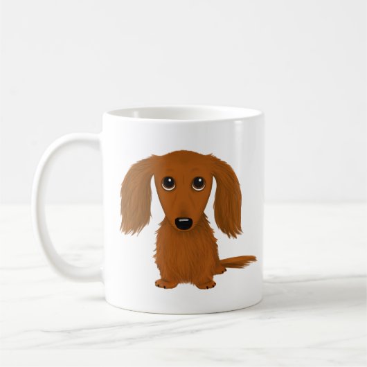 Longhaire Red Dachshund | Cute Wiener Dog Koffiemok (Links)